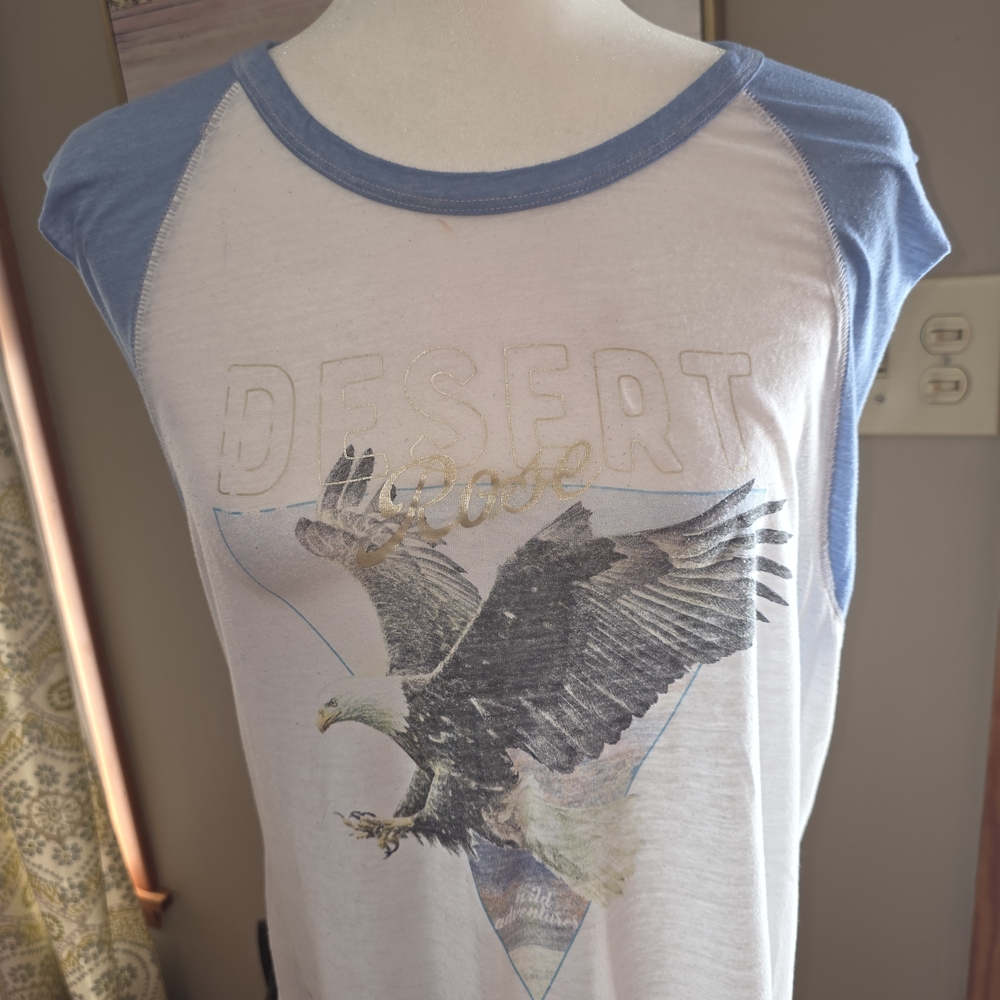 Express White and Light Blue Desert Eagle Graphic Tank Top